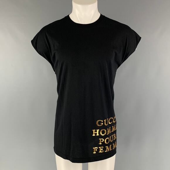 GUCCI Size XXS Black Gold Embroidery Cotton Sleeveless T-shirt - Picture 1 of 7